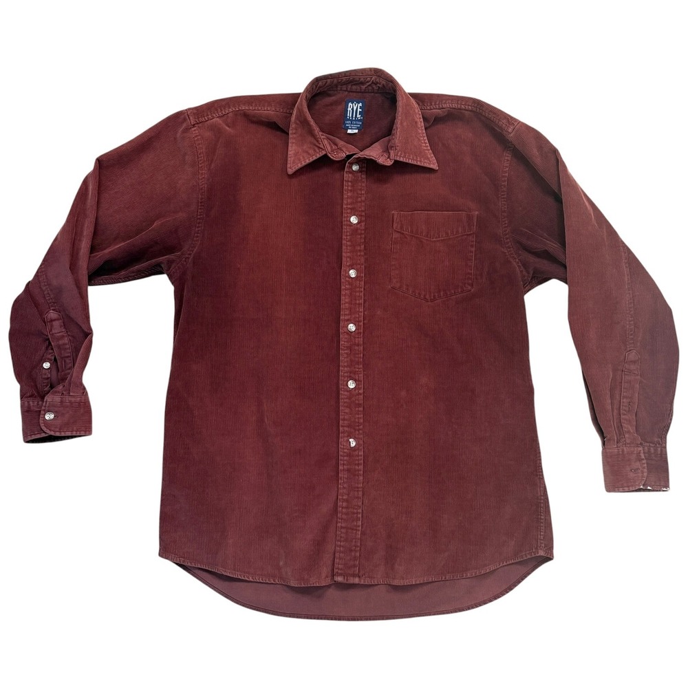 Old RYE Denim XL Corduroy Button Down Long Sleeve Orange Distressed Grunge